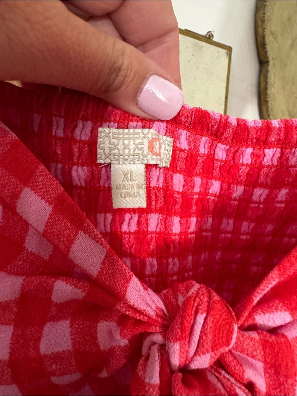 Red Gingham Tie-Front Fit & Flare Dress - Picture 5 of 6